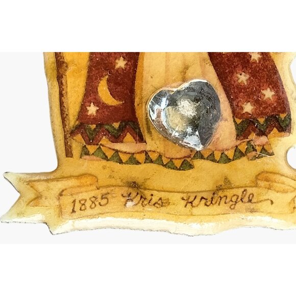 Kris Kringle Christmas Pin Brooch Vtg signed Bejeweled Handcrafted Copper Resin - Picture 7 of 7